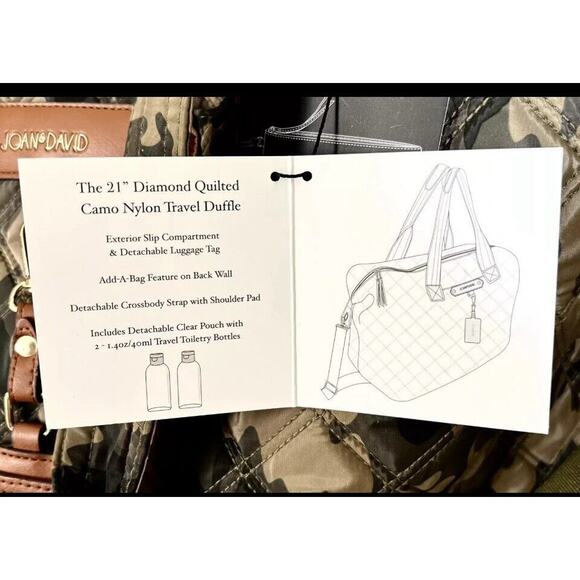 JOAN & DAVID 21” Chevron Quilted Camo Nylon Roll Travel Duffle Bag NWT $205 - Picture 6 of 7